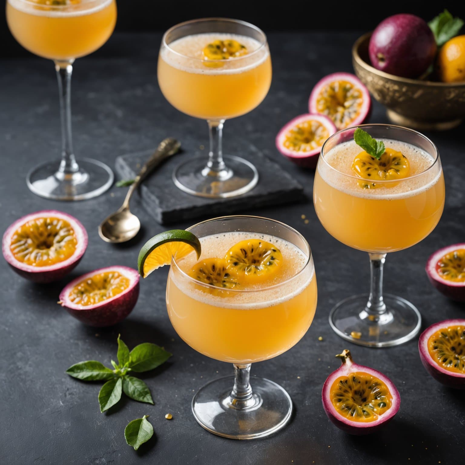 Passionsfrukt- og champagne-cocktail