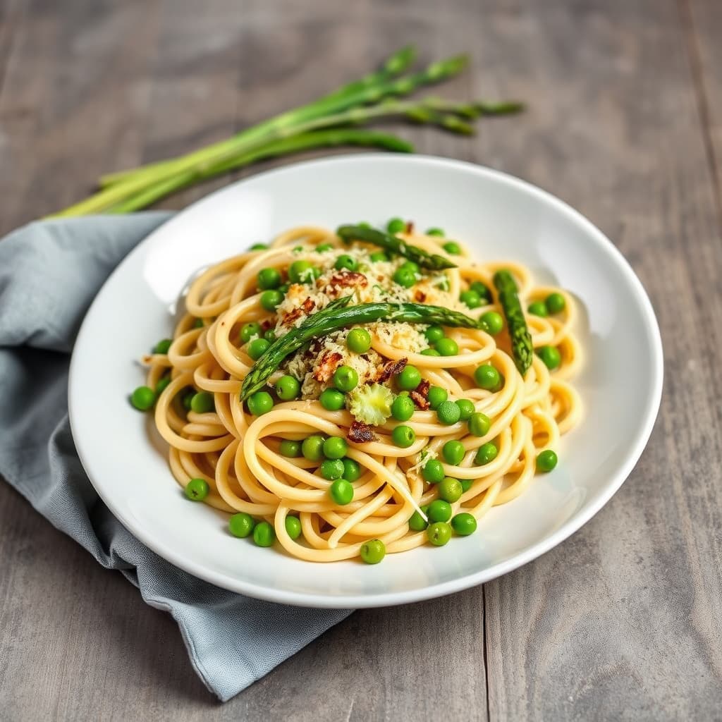 Pasta med asparges og erter