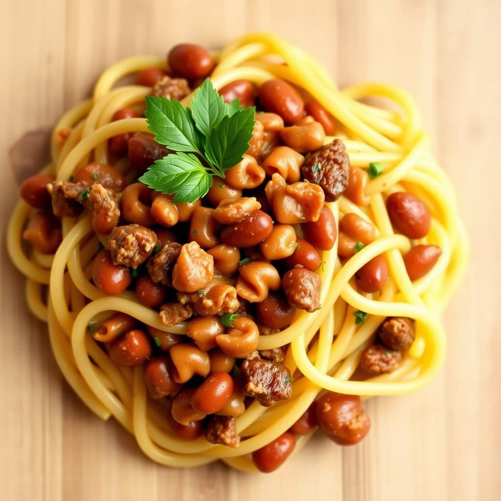 Pasta med bønner og storfekjøtt