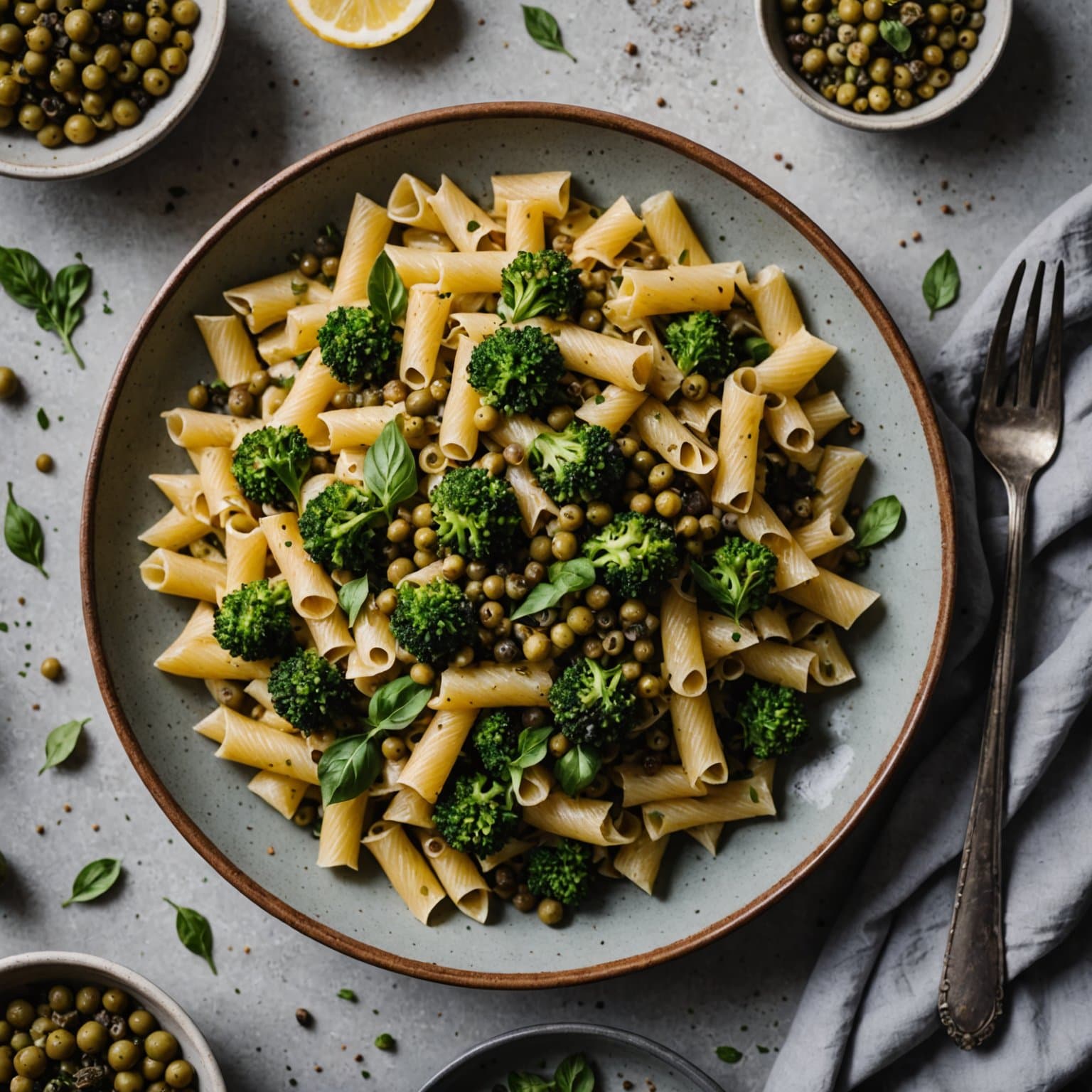 Pasta med ovnsbakt romanesco og kapers