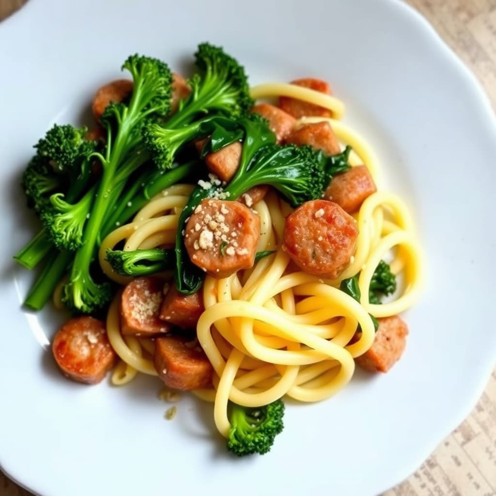 Pasta med pølse og brokkoli rabe