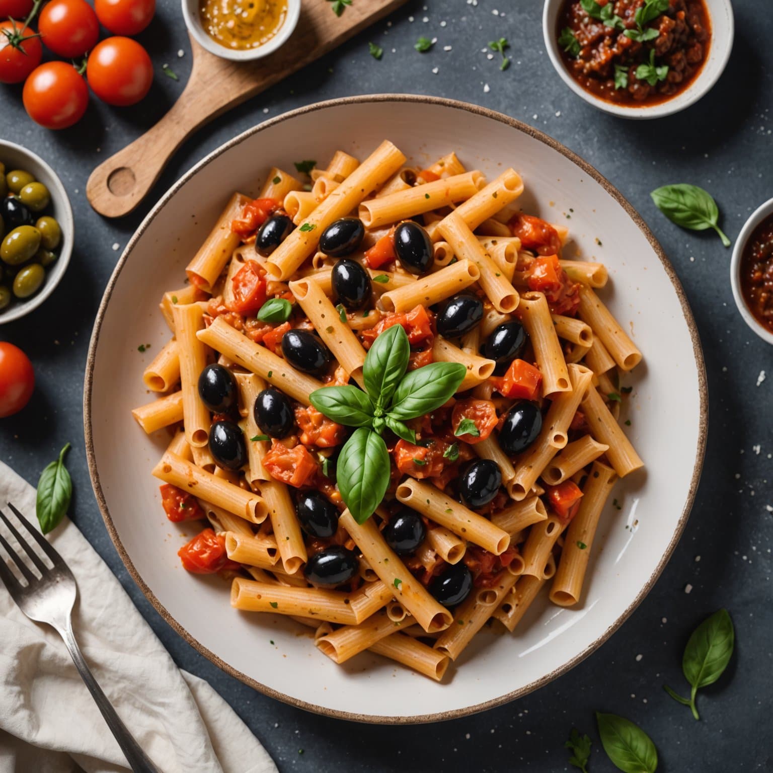 Pasta med rå tomat- og olivensaus