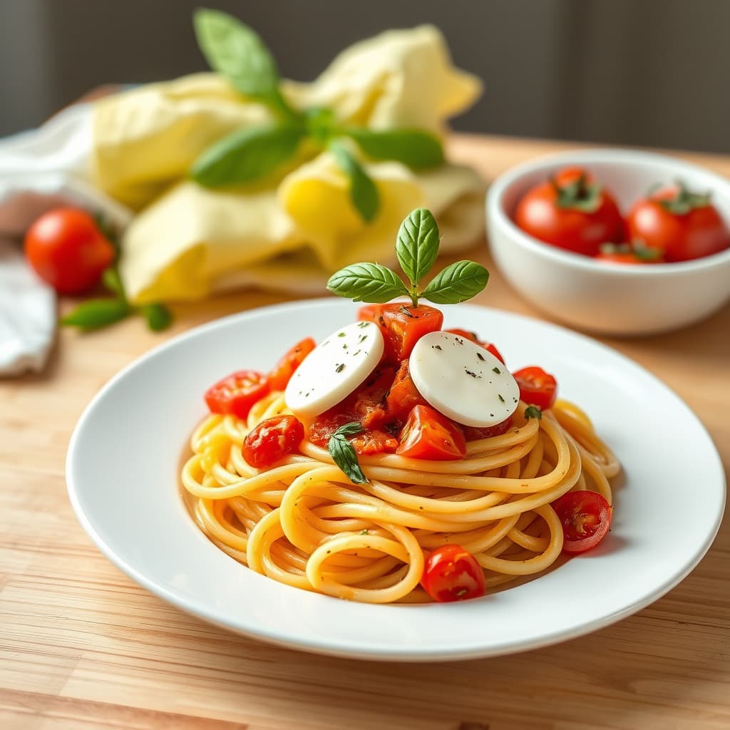 Pasta med tomater og mozzarella