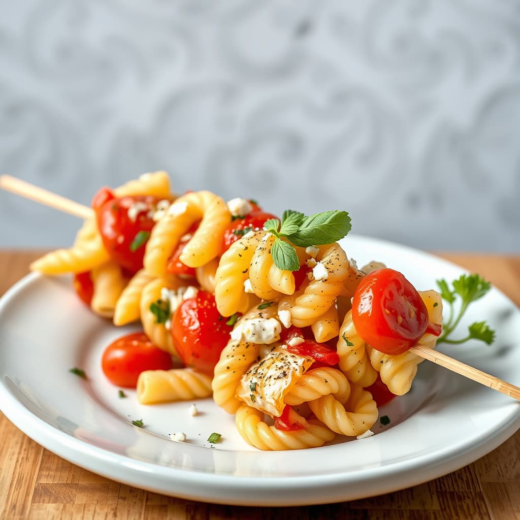 Pasta-salat på pinne