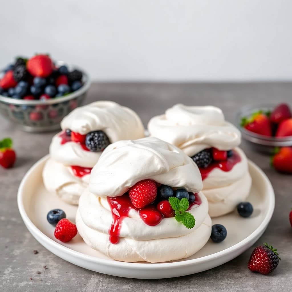 Pavlova med ferske bær