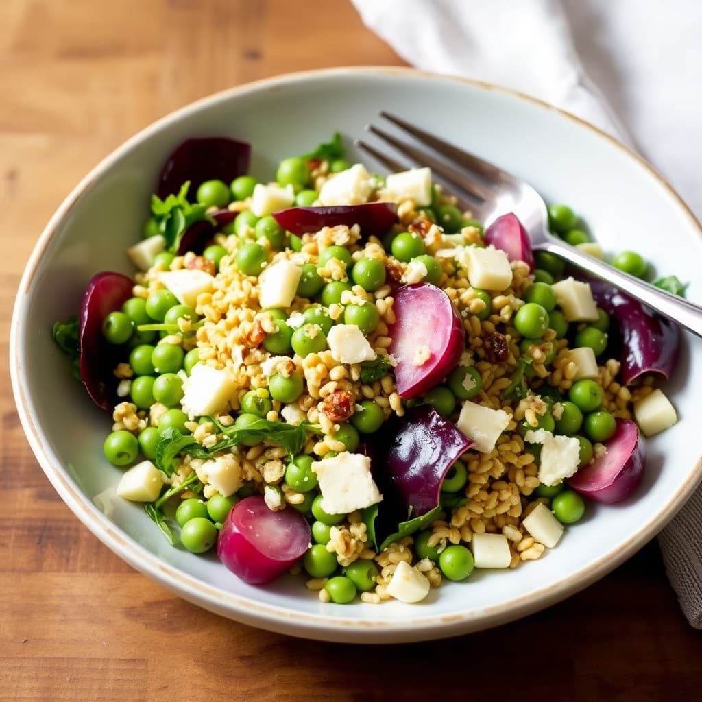 Pea- og Little Gem-salat med farro og pecorino