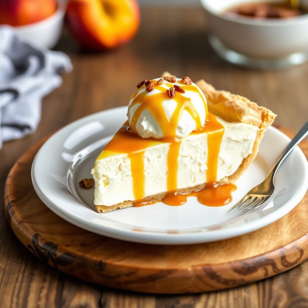 Peach-Pecan iskrempai med karamellsaus