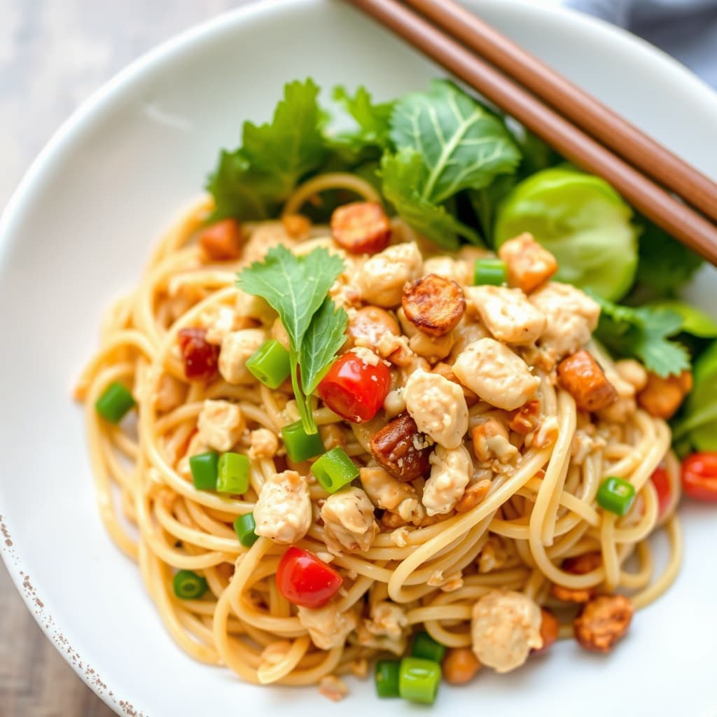 Peanøtt-kyllingsalat med nudler