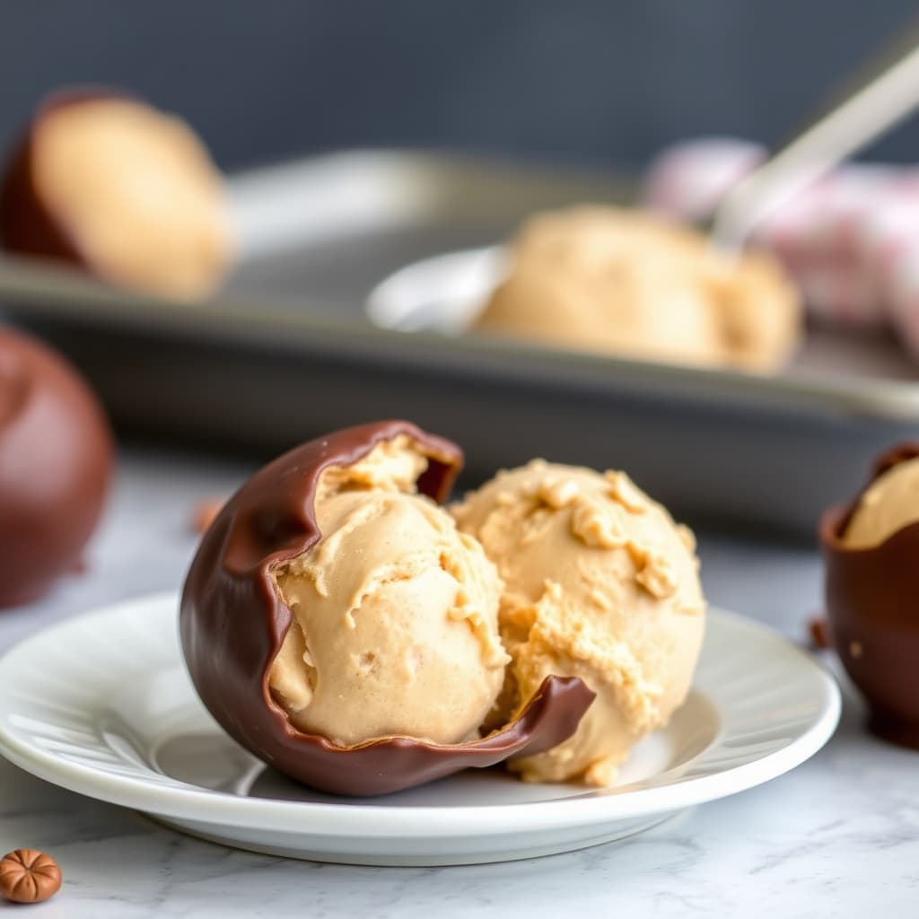 Peanøttsmør-is med et hardt sjokoladeskall