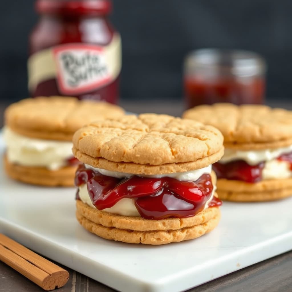 Peanøttsmør- og syltetøy-is-kjeks