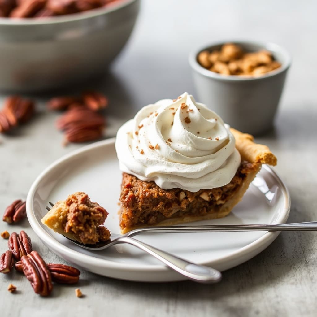 Pekanpai med sjokolade-kanelkrem.