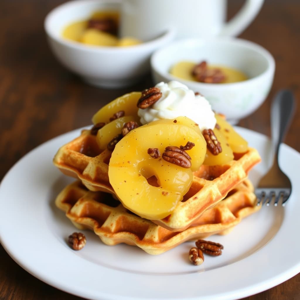 Pekanvafler med sautert ananas