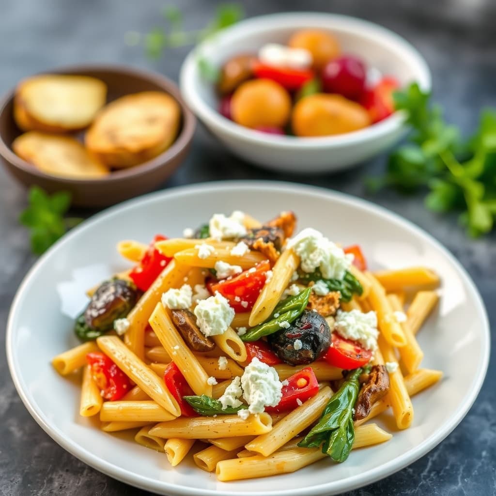 Penne med grillede grønnsaker og fetaost