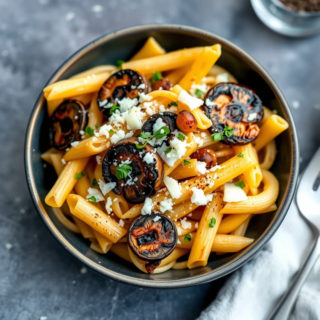 Penne med grillede portabellasopp og pecorino