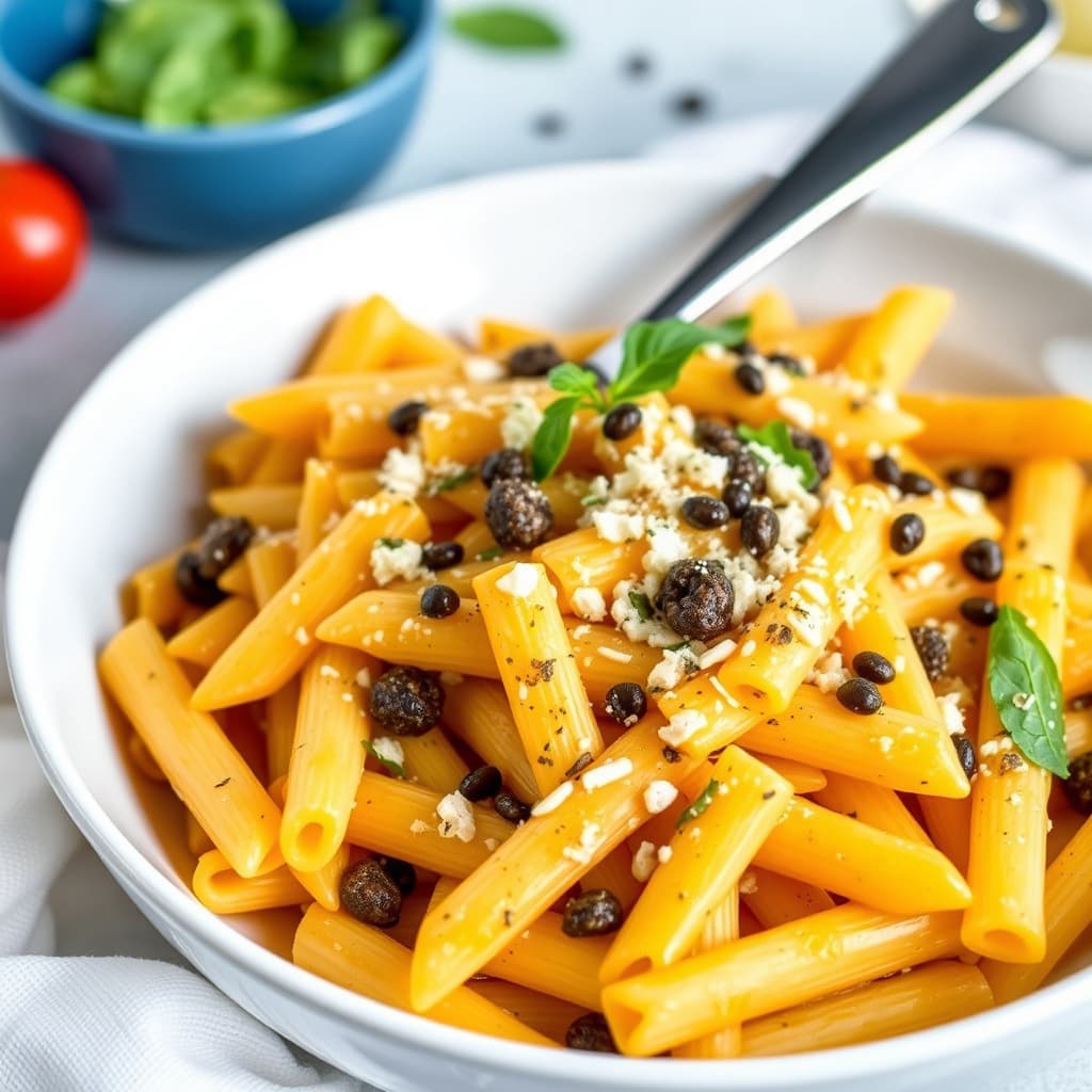 Penne med gule paprika og kapers