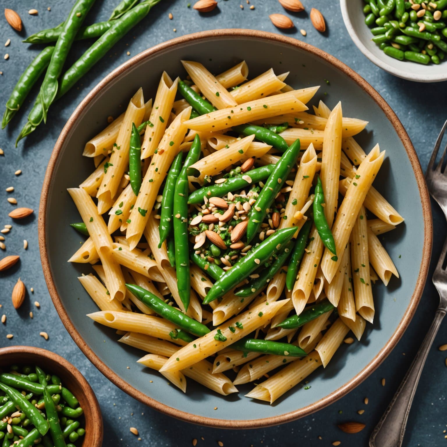 Penne med mandelpesto og grønne bønner