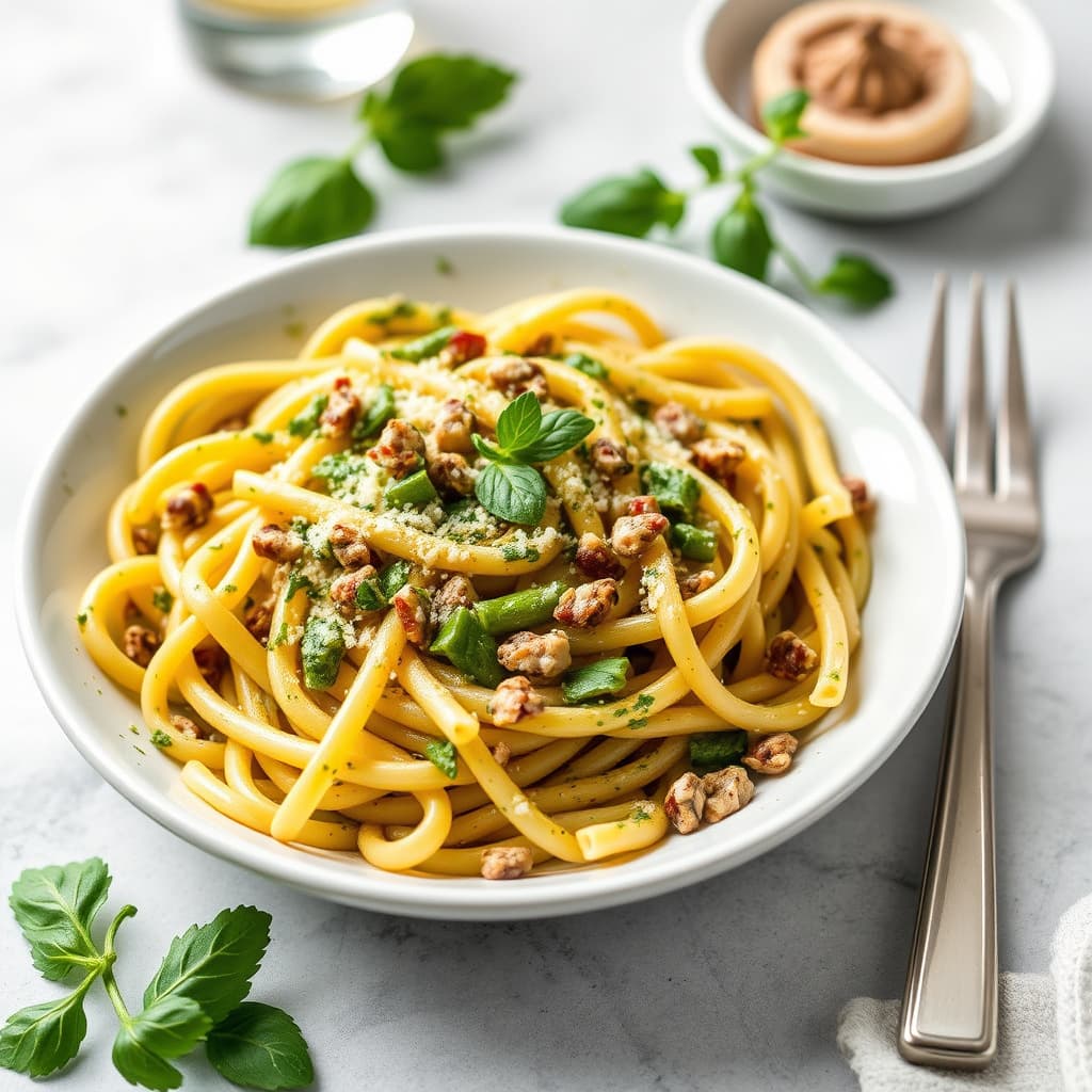 Penne med urtemiks og pesto