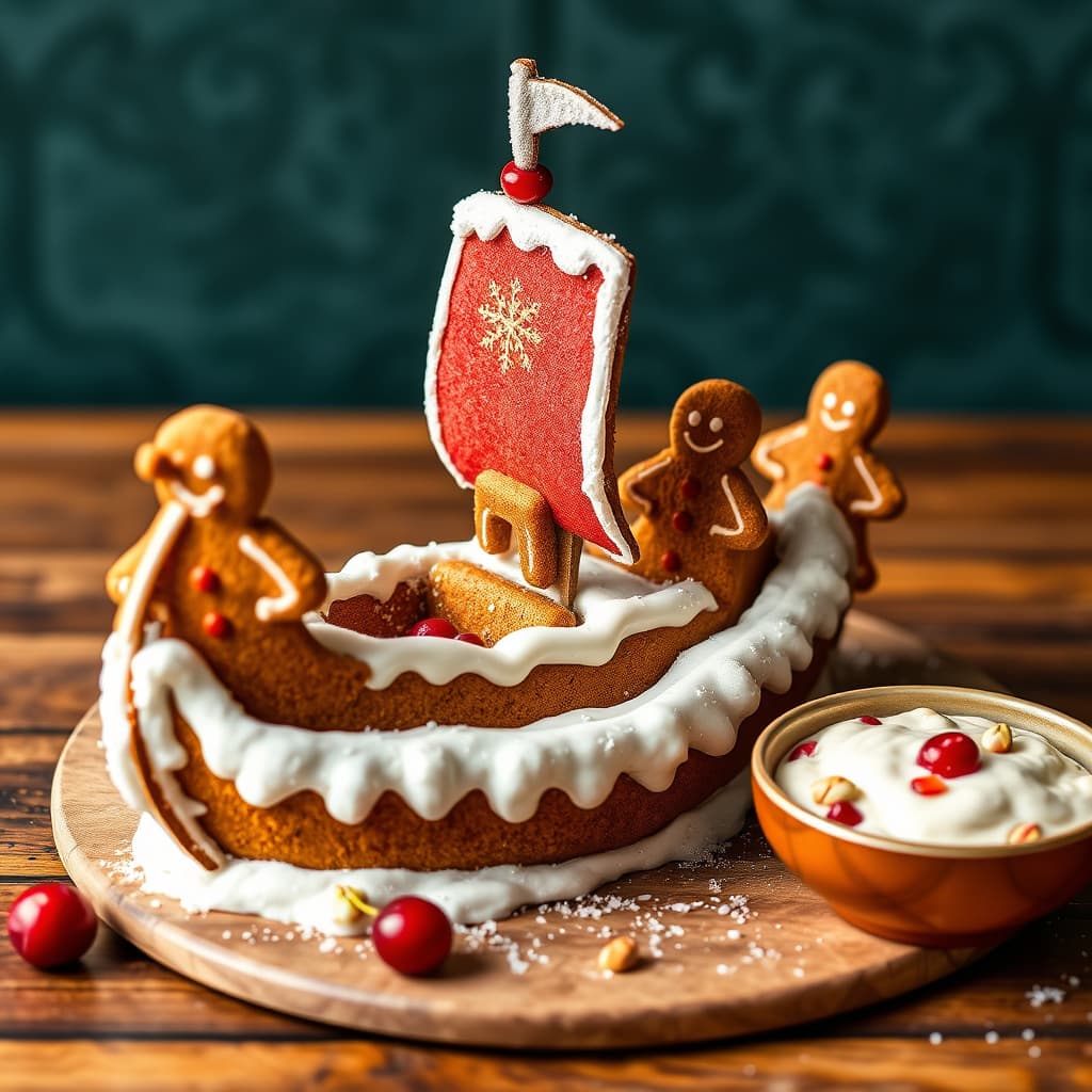 Pepperkakebåt og menn med eggelikør, pistasj og kirsebær-dip