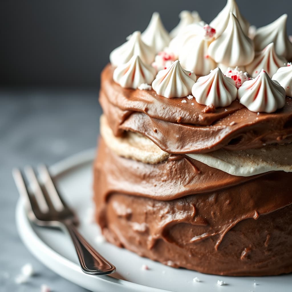 Peppermynte-marengskake med sjokoladefrosting