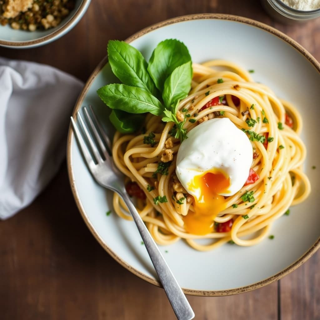 Peppery Pasta Carbonara med posjert egg