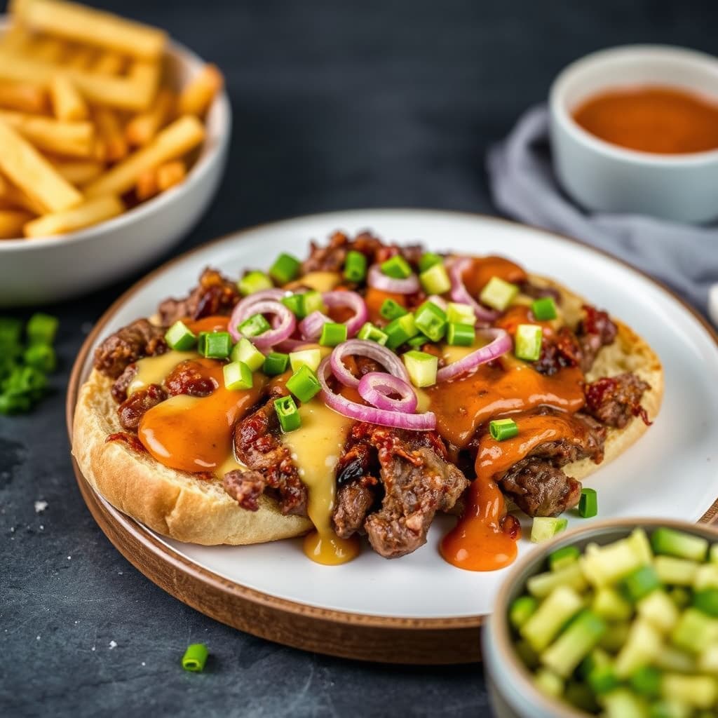 Philadelphia Cheese Steaks med løk og wasabi-ketchup