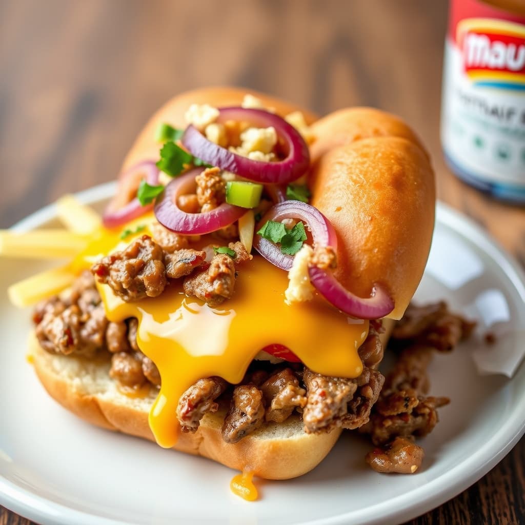 Philly Cheese Steak med Maui-løk og Cheese Whiz