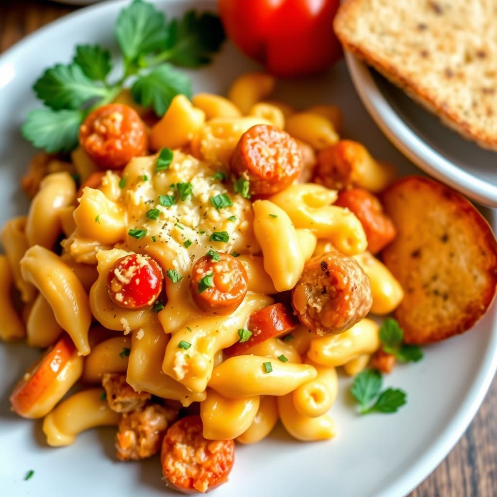 Pimiento Mac og ost med kylling og pølse