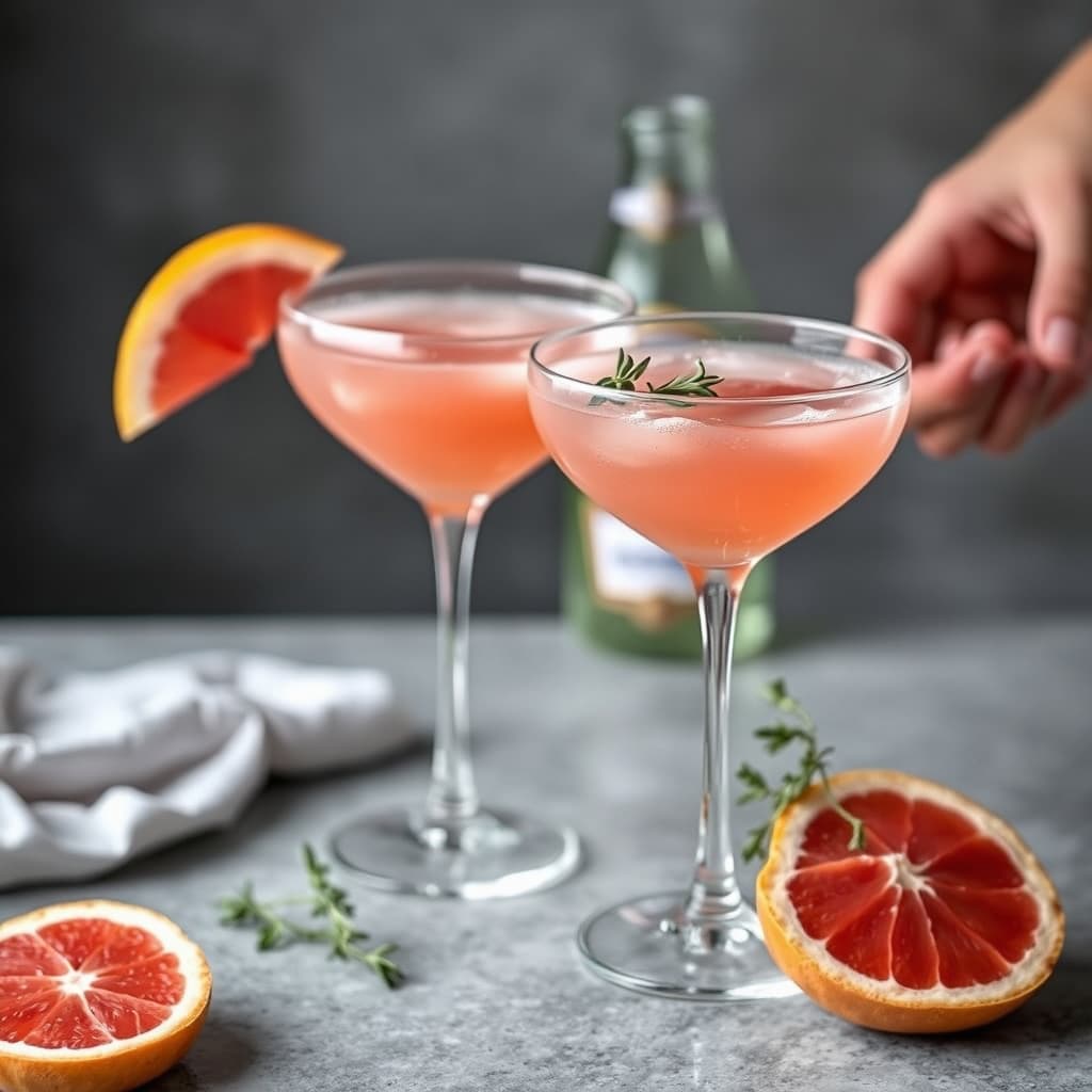 Pink grapefrukt og timian Bellinis