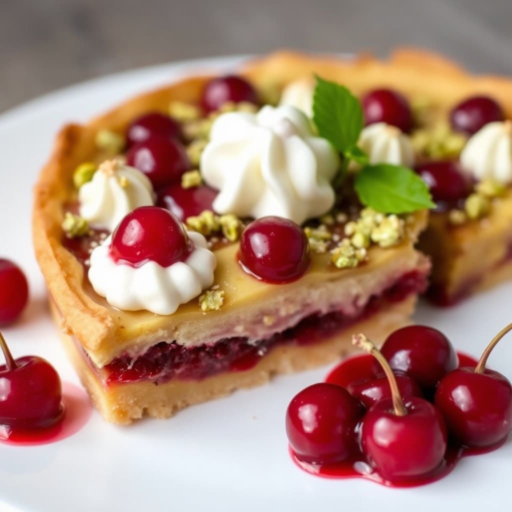 Pistasj-Linzertorte med kirsebærsyltetøy