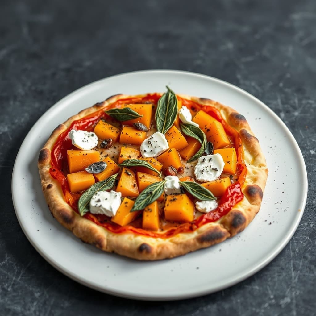 Pizza med blåmuggost, butternut squash og stekte salvieblader