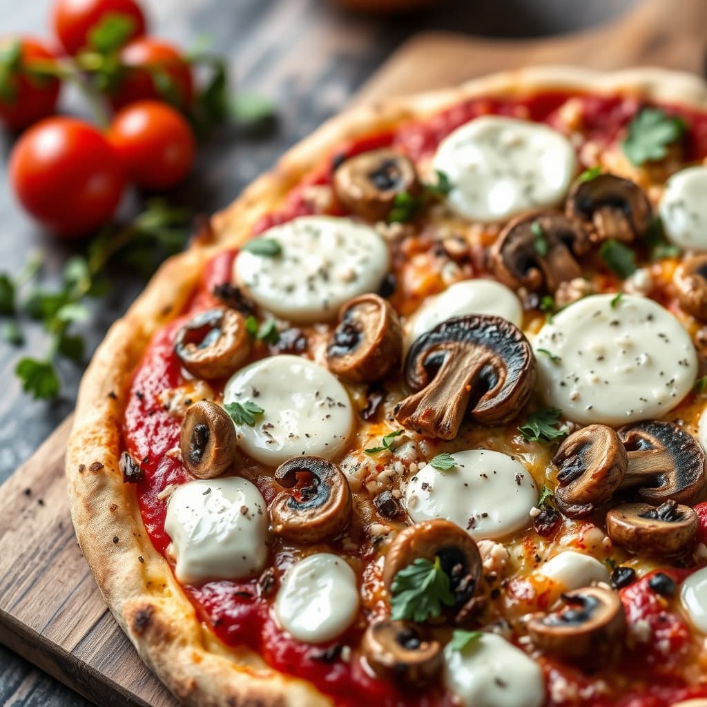 Pizza med blandede sopp og fontina