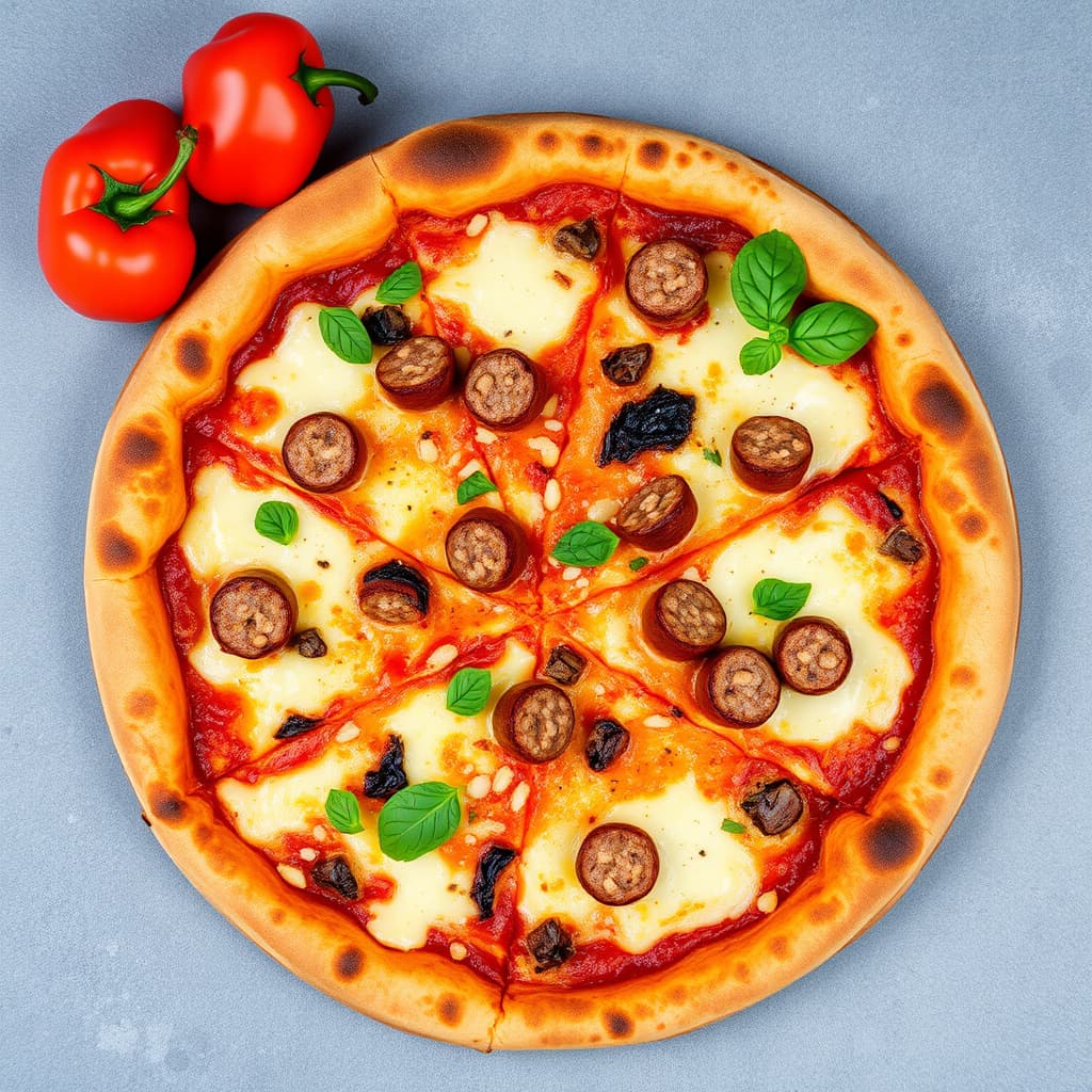 Pizza med pølse- og paprika-kant