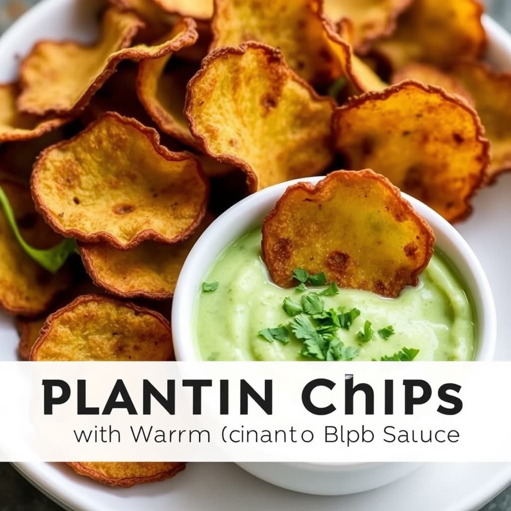 Plantainchips med varm koriandersaus for dipping