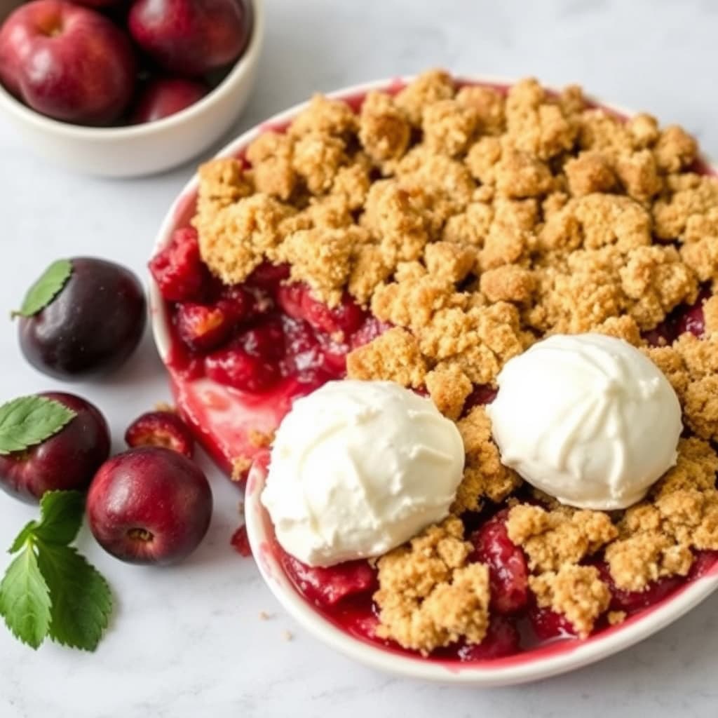 Plomme- og bringebærcrumble