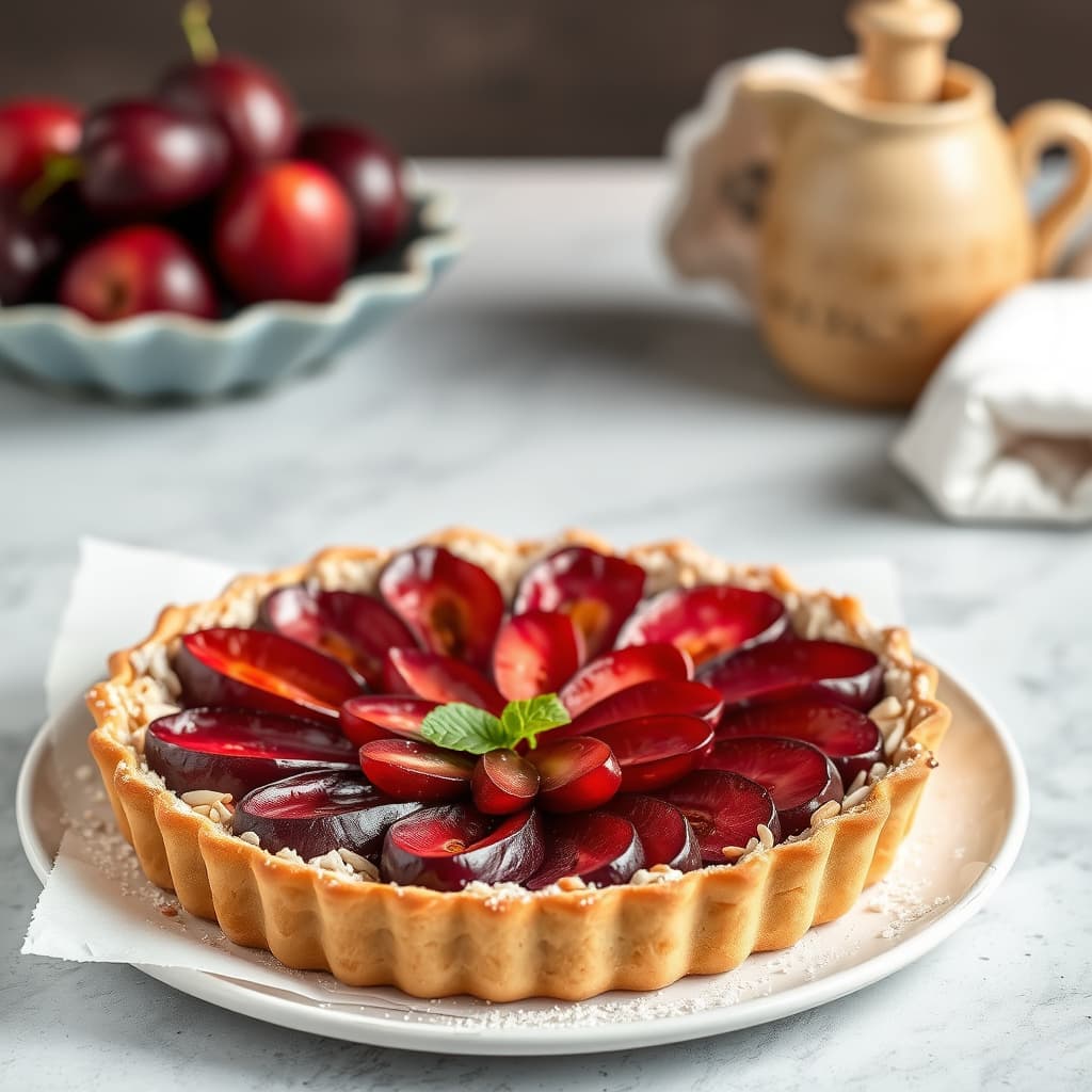 Plommepai med mandelbunn