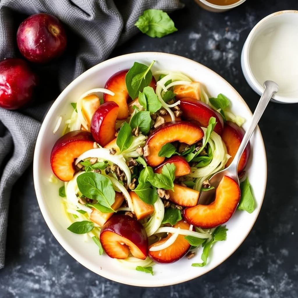 Plommesalat med fennikel og honning-ingefærdressing