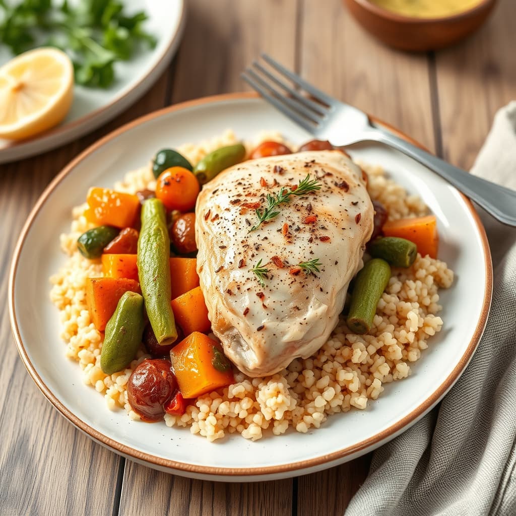 Poached Chicken and Vegetables with Couscous