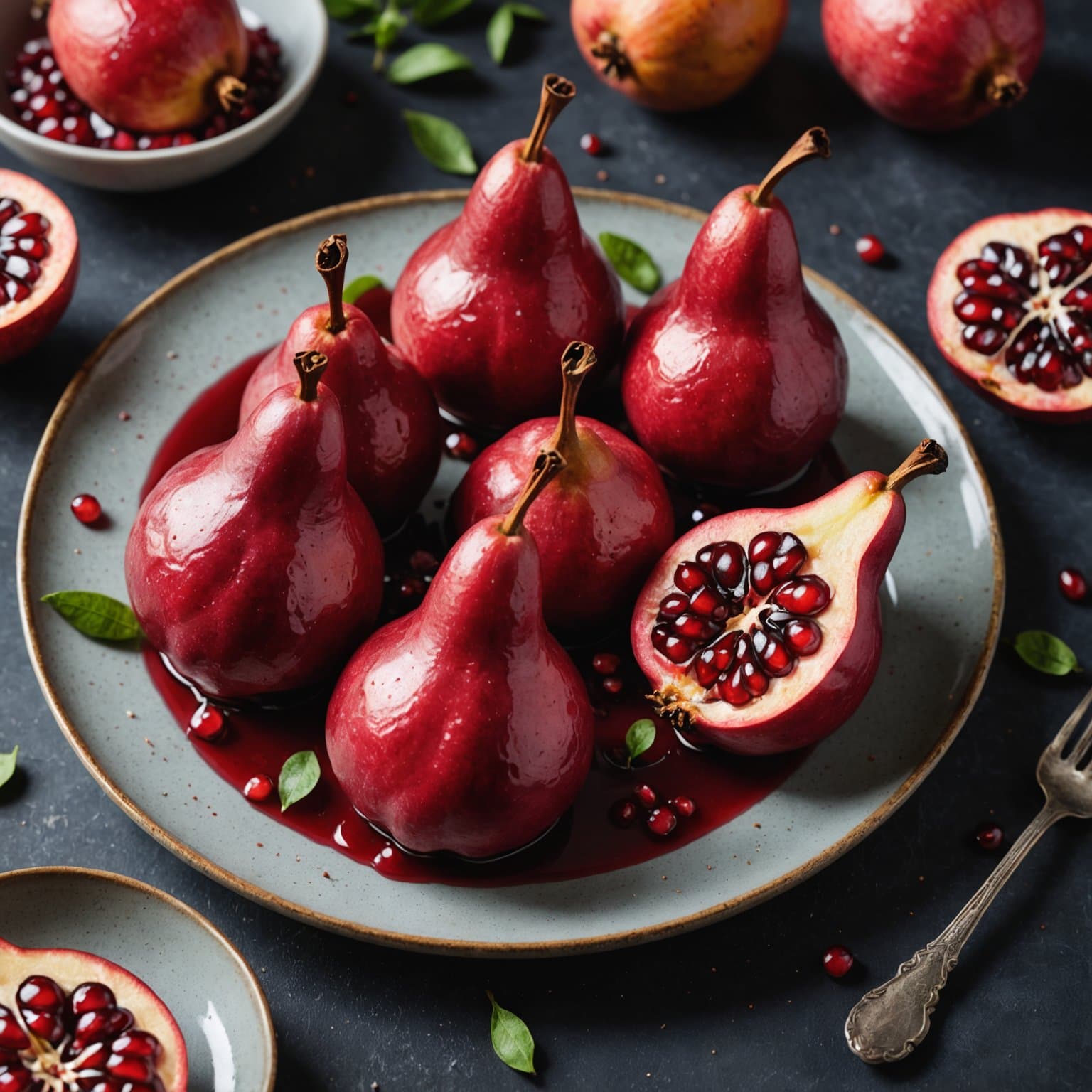 Poached Pomegranate Pears