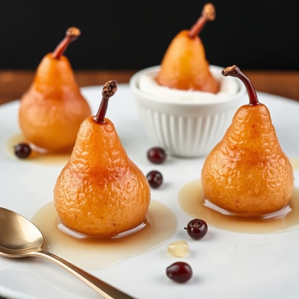 Poached Rum Raisin Pears