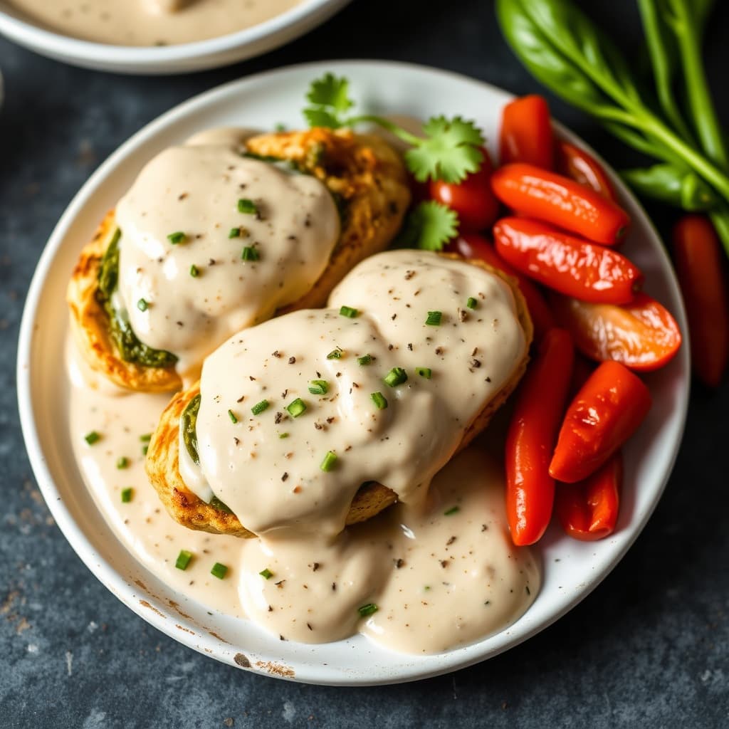 Poblano- og Pepper Jack-fylte kyllingbryst med Ancho Chili-saus