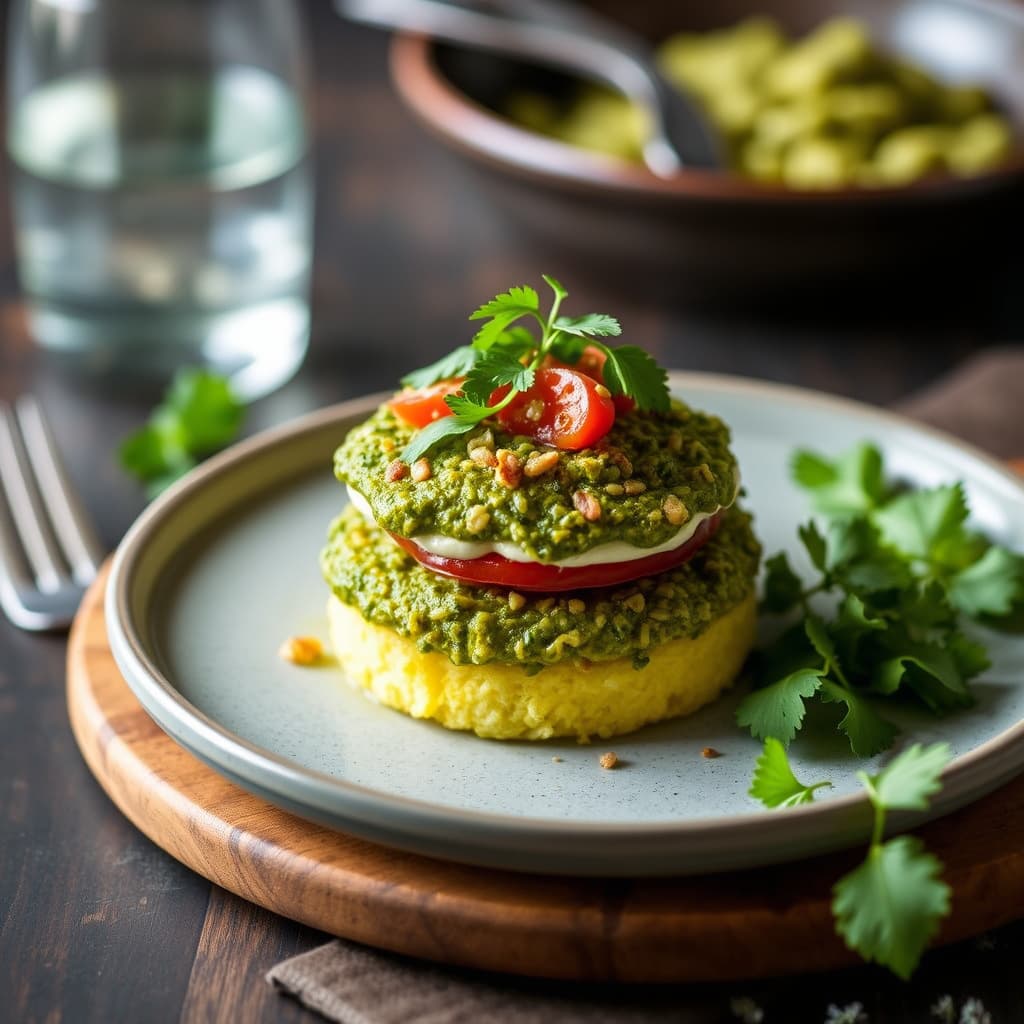 Polenta Napoleon med blandet urtepesto