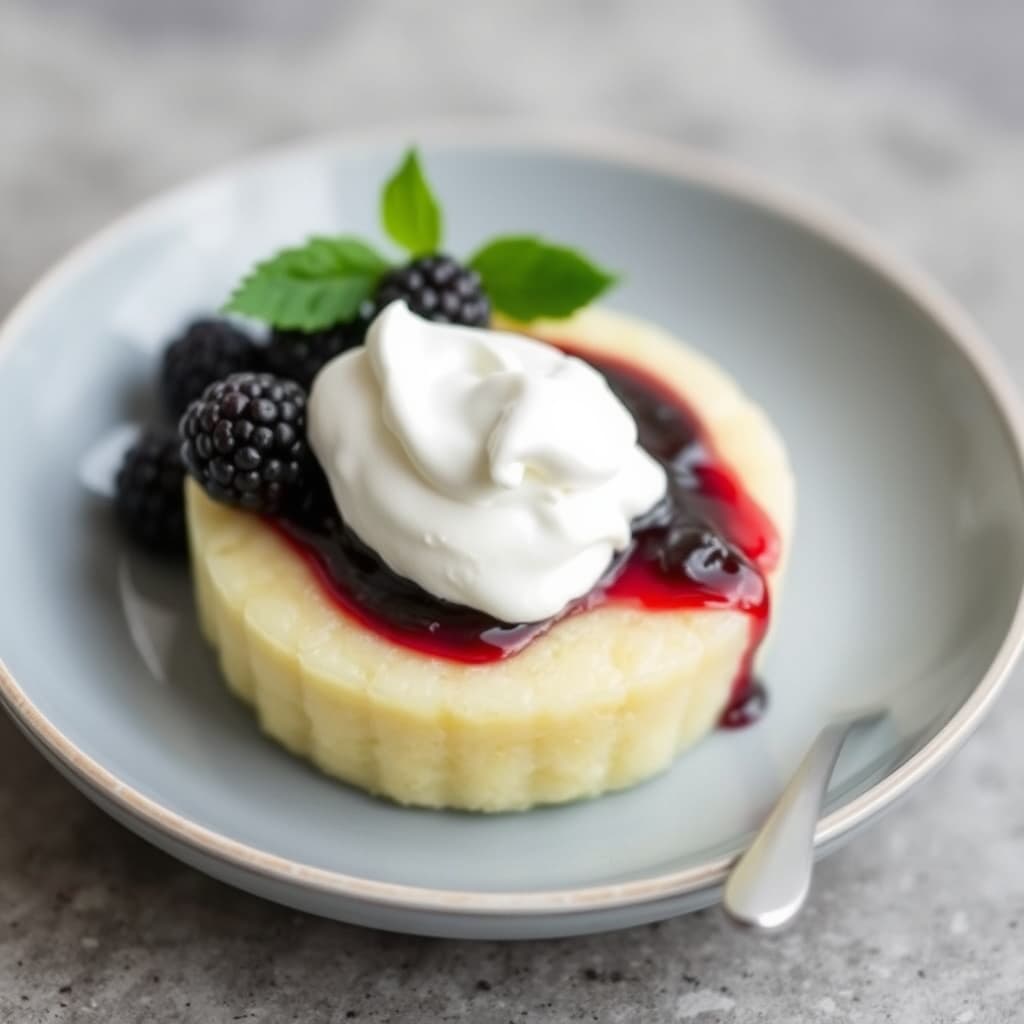 Polentapudding med bjørnebærkompott og mascarponekrem