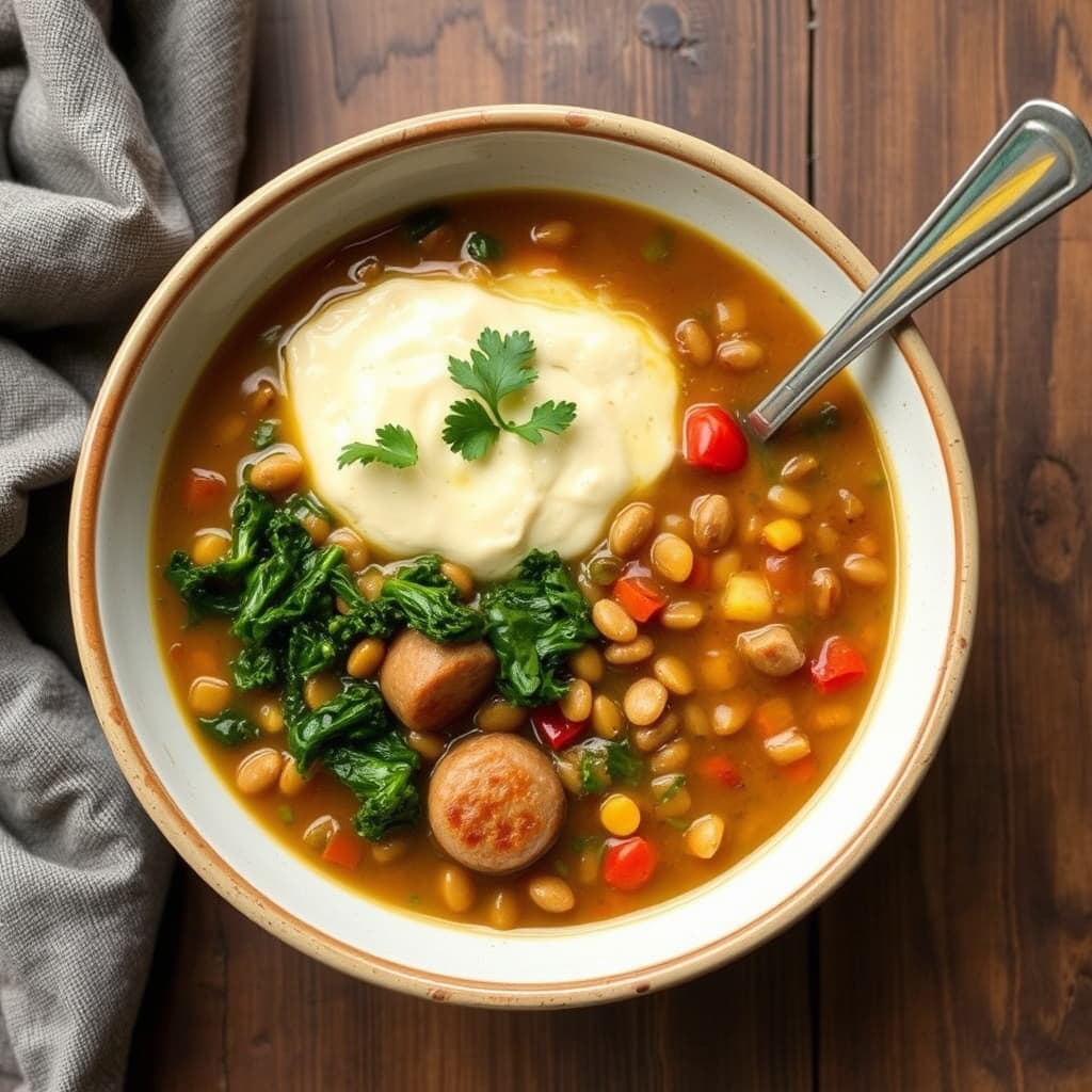 Pølse-, grønnkål- og linsegryte