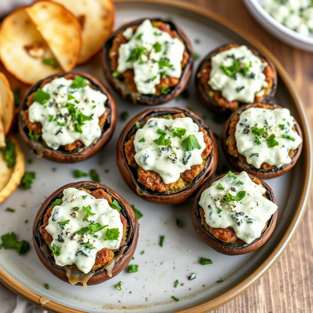 Pølse- og Gorgonzola-fylte portobelloburgere