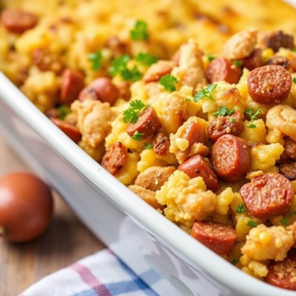 Pølse- og maisbrødsfylling