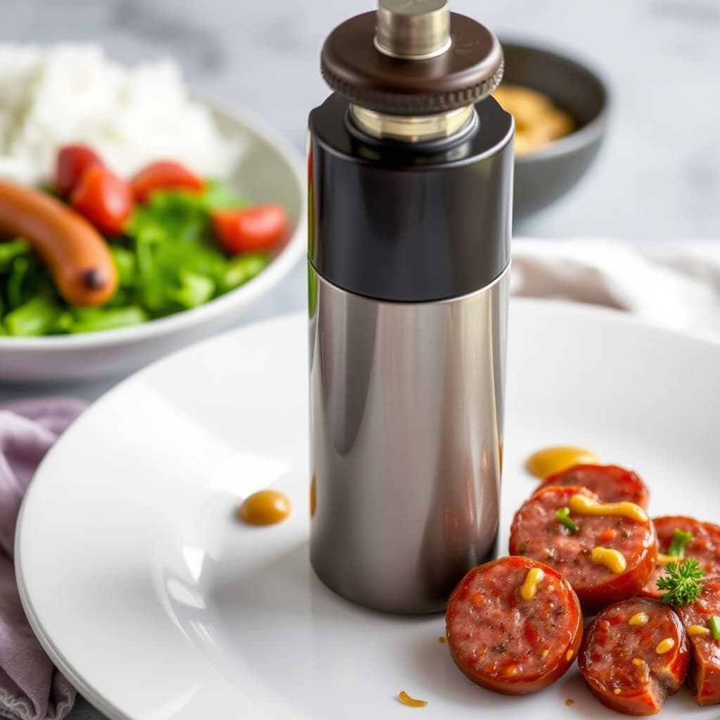 Pølse- og pepperkvern med søt og sur sennep