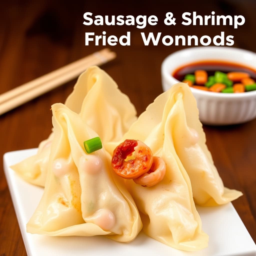 Pølse- og reke-friterte wontons