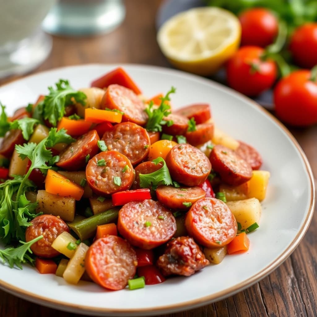 Pølse- og sommergrønnsaksstuing