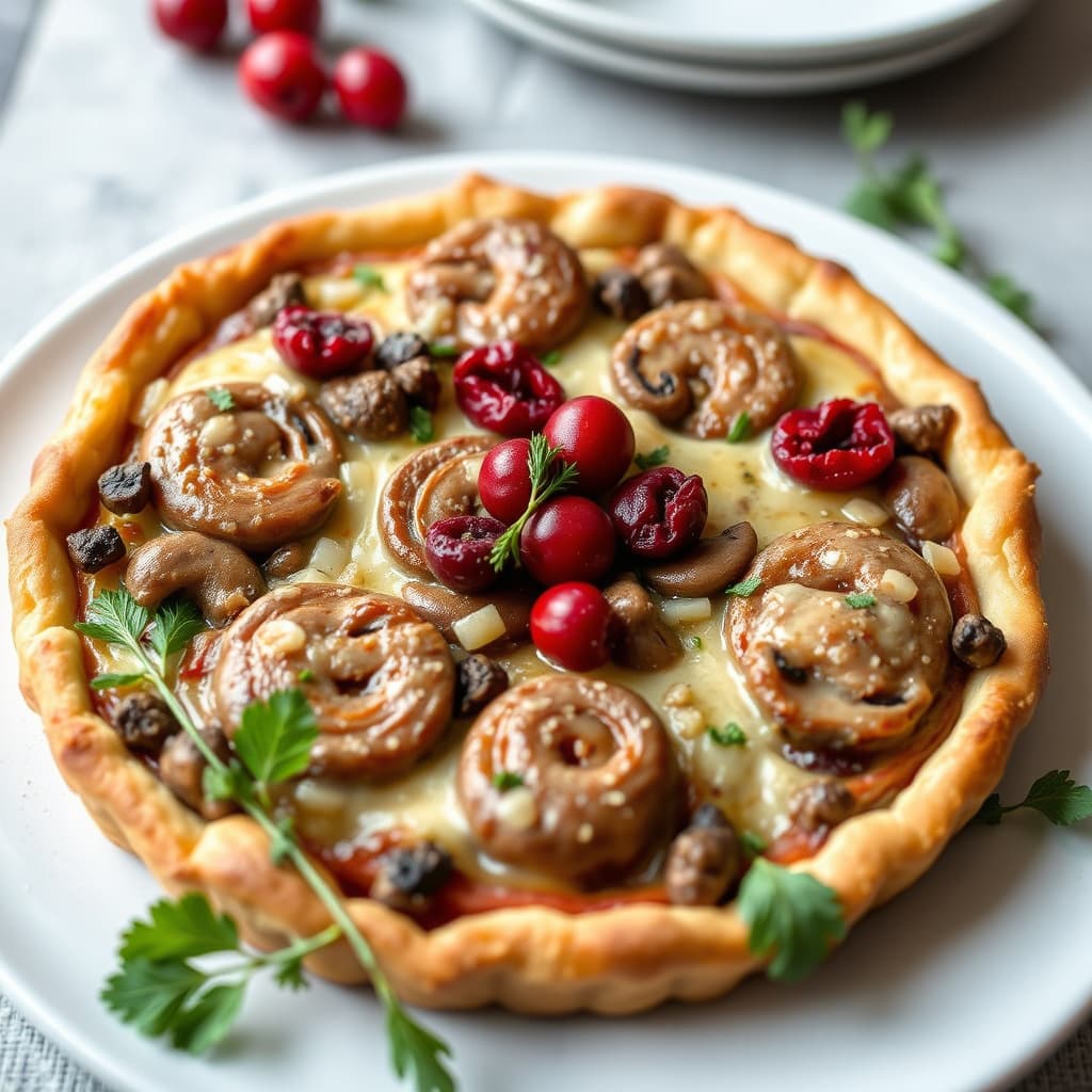 Pølse-, sopp- og tranebærtærte