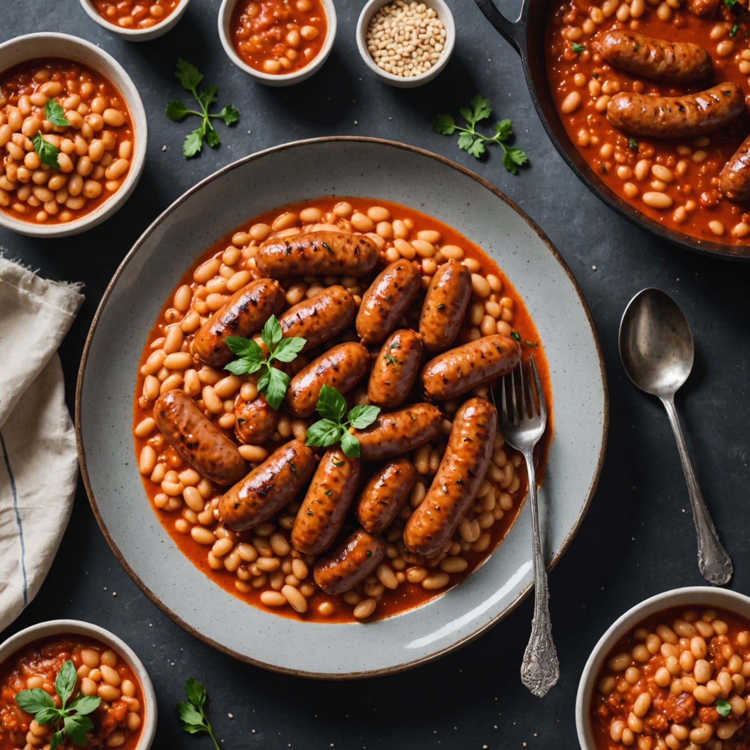 Pølser med hvite bønner i tomatsaus